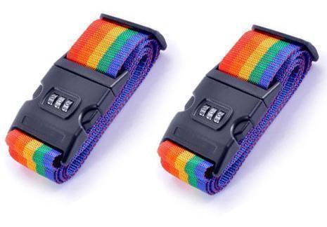 新品●2本セット レインボー ダイヤルロック付き スーツケースベルト バンド 旅行 出張に 防犯 盗難防止に