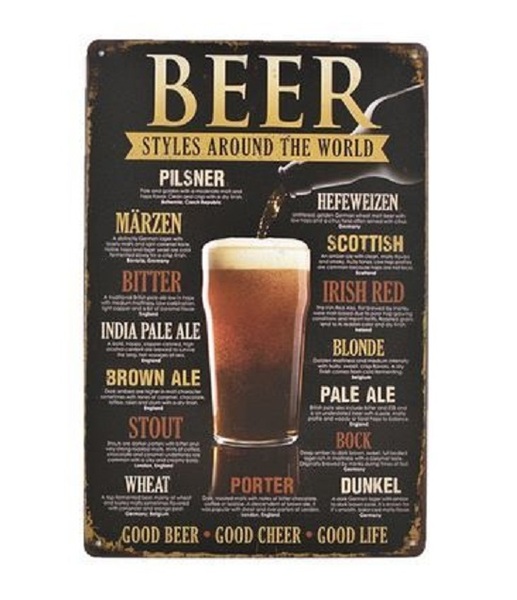K191 新品●アメリカン雑貨 ブリキ看板 ビールの種類 Beer かっこいい おしゃれ インテリアに レトロ ビンテージ アンティーク