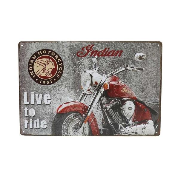K401 新品●ブリキ看板 バイク ビンテージ Live to ride アメリカ雑貨 レトロ アンティーク INDIAN ガレージ インテリア