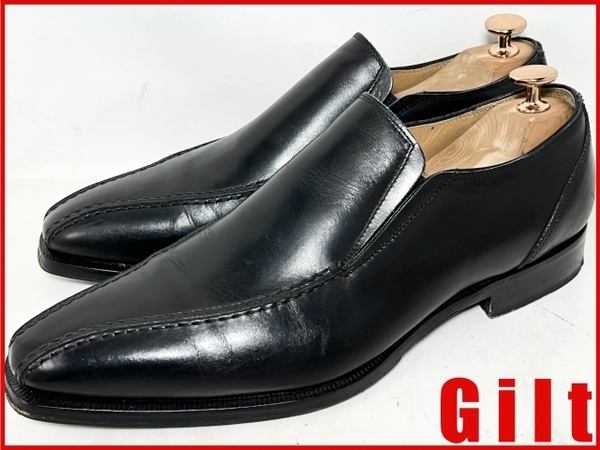 即決★イタリア製 Giancani★41=約26cm レザースリッポン ジャンカーニ 黒 ブラック ローファー シューズ ドレス クラシコ 革靴 本革