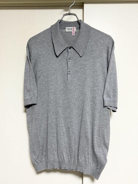 即決★良品 イングランド製 JOHN SMEDLEY ISIS★M ニットポロシャツ ジョンスメドレー ライトグレー コットン 半袖