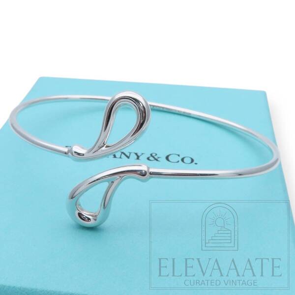 極希少 美品 Tiffany&Co. ティファニー ダブル オープン ティアドロップ シルバー バングル ブレスレット SV925 TO32B