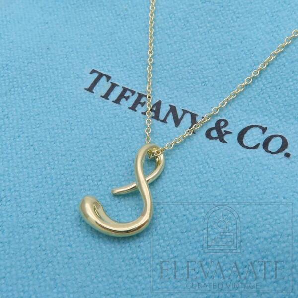 未使用 Tiffany&Co. ティファニー イニシャル S イエロー ゴールド レター ネックレス 750 K18 アルファベット TO33