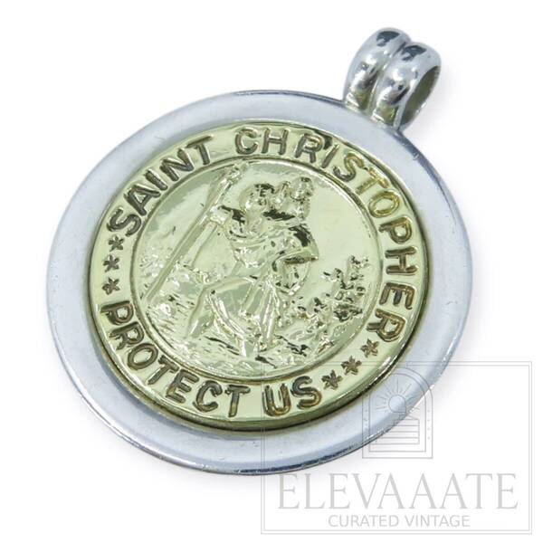 美品 Tiffany&Co. ティファニー イエロー ゴールド シルバー コンビ セントクリストファー ネックレス トップ 750 K18 SV925 TO61