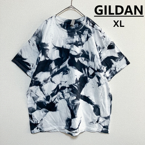 GILDAN 新品タイダイ柄半袖TシャツXL 白黒 モード系 春夏物 LL 2L