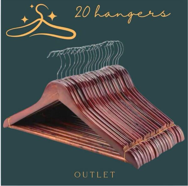 木製ハンガー 20本 ダークブラウン ウッド おしゃれ レトロ 衣類 洋服 スーツ ジャケット クローゼット ホテル風 薄型 型崩れ 収納 新生活