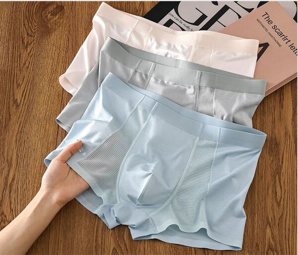 新品4XL3枚セットMAN男性下着アイスシルク四角ズボン通気抗菌青年メンズアイスシルクパンツトランクスショーツ快適ボクサー送料無料