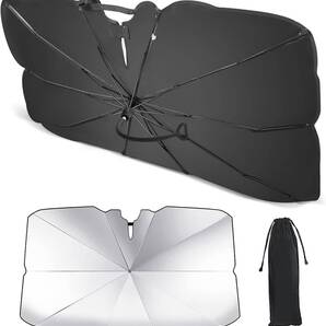 車 サンシェード フロント 傘型 バックミラー開き口 車 日除け UVカット 収納ポーチ付き (M 、130×72cm)