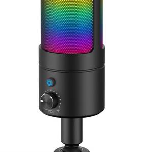 マイク USB コンデンサーマイク PC マイク RGBライト ワンタッチミュート カーディオイド指向 プラグ&プレイ ヘッドホン接続可 音量調節