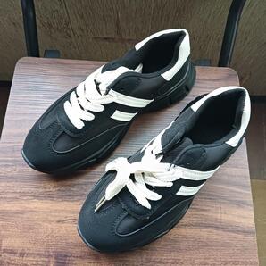 新品 24cm レディース スニーカー ブラック 厚底 シューズ:【2000-265-S】