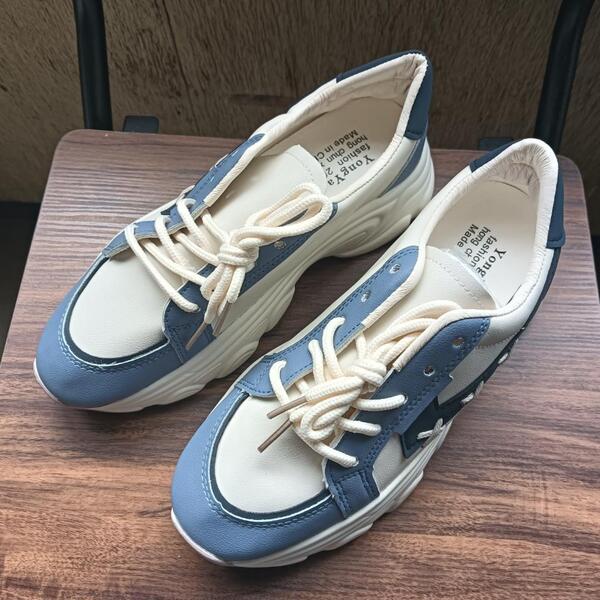 新品 23.5cm レディース スニーカー ホワイト ブルー 厚底 シューズ【2000-279-S】