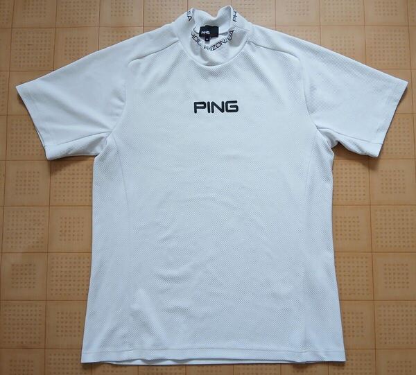 即決 PING GOLF 半袖モックネックシャツ ホワイト LLサイズ ピンゴルフ
