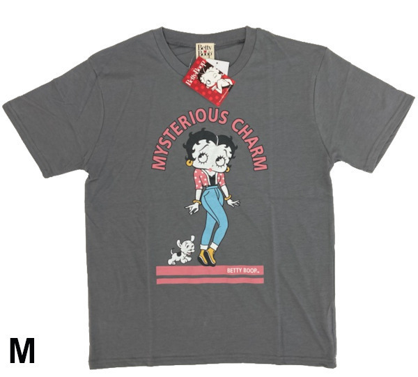 即決新品 ベティ 半袖Tシャツ 男女兼用 メンズサイズ M チャコールグレー Betty Boop 送料無料 B柄
