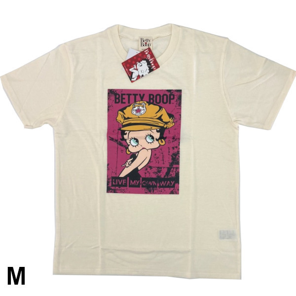 即決新品 ベティ 半袖Tシャツ 男女兼用 メンズサイズ M アイボリー Betty Boop 送料無料 335B柄