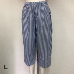 即決新品 レディース 7分パンツ パジャマパンツ ストライプ ネイビー系 L 送料無料
