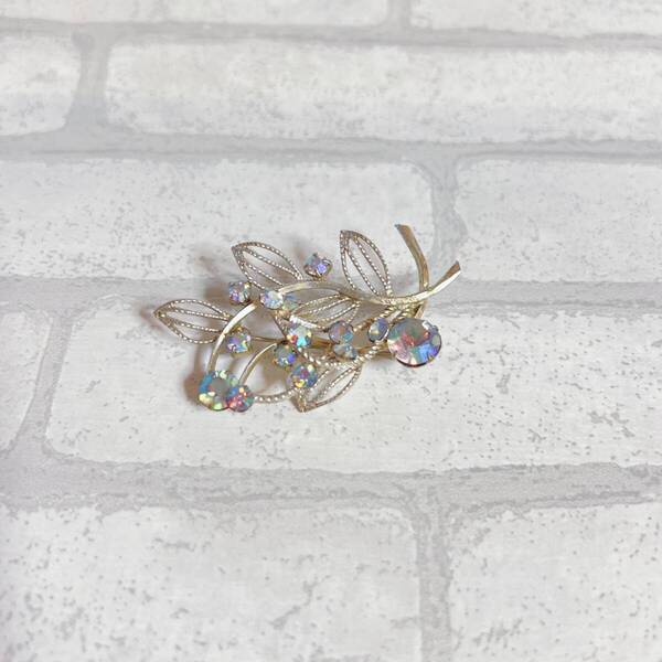 ブローチ silver シルバー ブルー 青 フラワー ビジュー アンティーク ヴィンテージ EL-0339