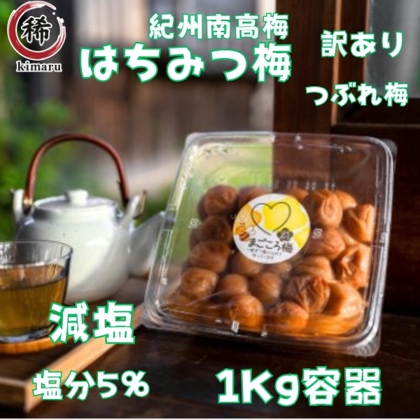 つぶれ梅 減塩5% はちみつ梅干し 1000g 訳あり 送料無料 完熟紀州南高梅 容器入り はちみつ梅 免疫力アップ 産地直送 5%は1Y