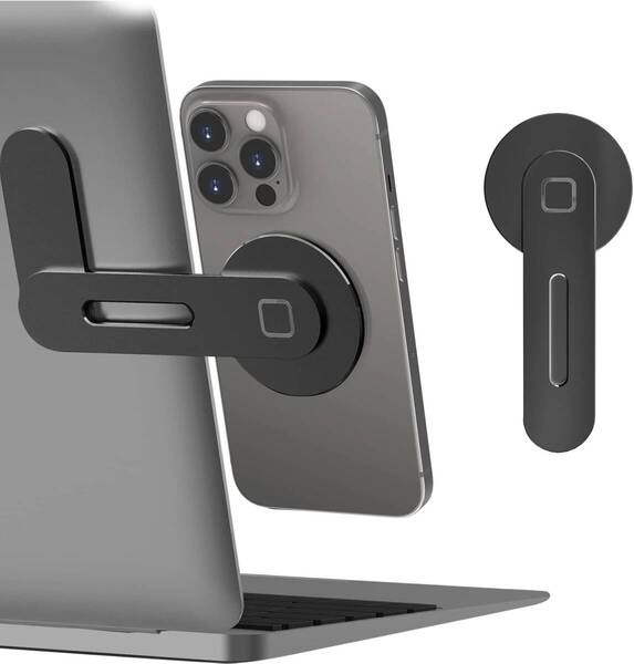 CloudValley ノートパソコン用 マグネット式携帯電話ホルダー 調節可能な携帯電話モニターサイドマウント 日本語説明書付き、ブラック