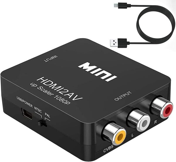 HDMI to AV変換コンバーター HDMI to RCA変換 Deear 1080P対応 アナログ変換 音声出力可 充電ケーブル付 ブラック