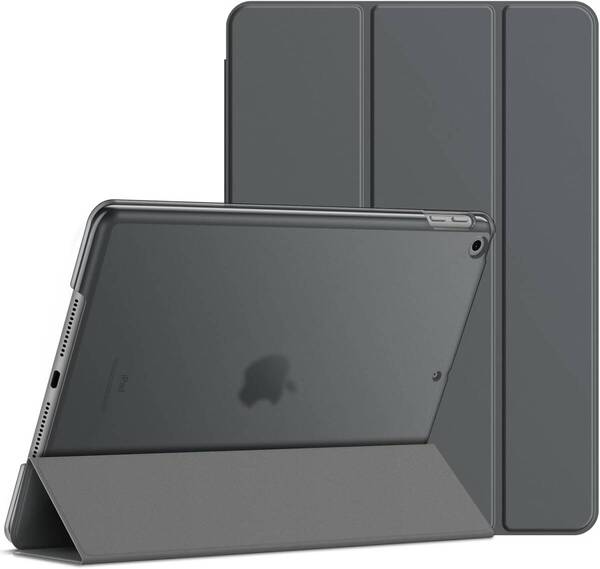 JEDirect iPad 9/8/7 ケース 三つ折りスタンド 耐衝撃カバー オートウェイクアップ/スリープ機能 (スペースグレイ)
