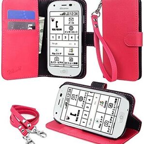 wisers らくらくスマートフォン4 F-04J 対応 手帳型 スマホケース (ピンク) ストラップ 付 (ネックストラップ)