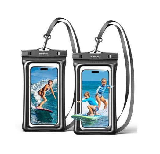 NIMASO スマホ 防水ケース 水に浮くタイプ 2枚セット IPX8認定 クリア 水中撮影 顔認証 タッチ可能 携帯 けいたい 海水浴 水泳 ブラック