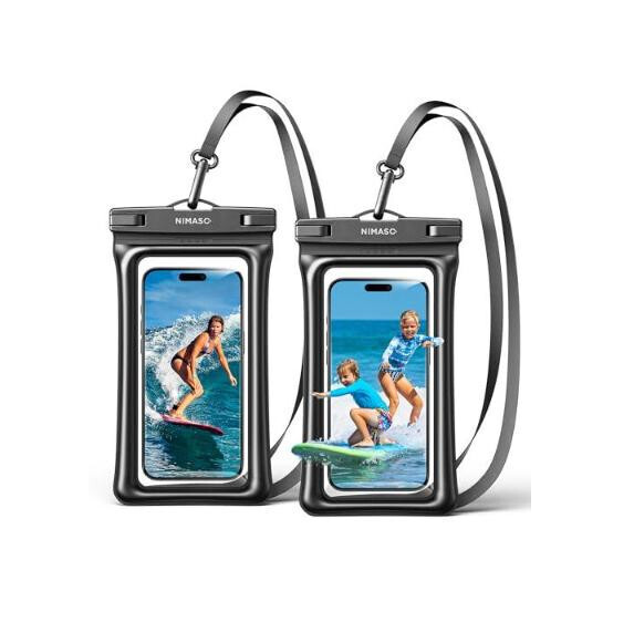 NIMASO スマホ 防水ケース 水に浮くタイプ 2枚セット IPX8認定 クリア 水中撮影 顔認証 タッチ可能 携帯 けいたい 海水浴 ブラック