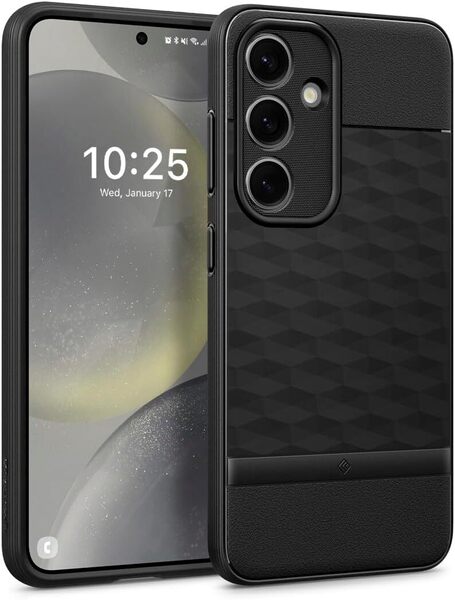 Caseology Samsung Galaxy S24+ ケース 【米軍MIL規格】 耐衝撃 立体3Dパターン パララックス-マットブラック