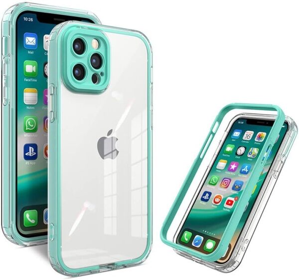 2 in 1 Full Body Protection Phone Case For iphone 13 Clear Shockproof Soft TPU Cover Light Green For iphone 13