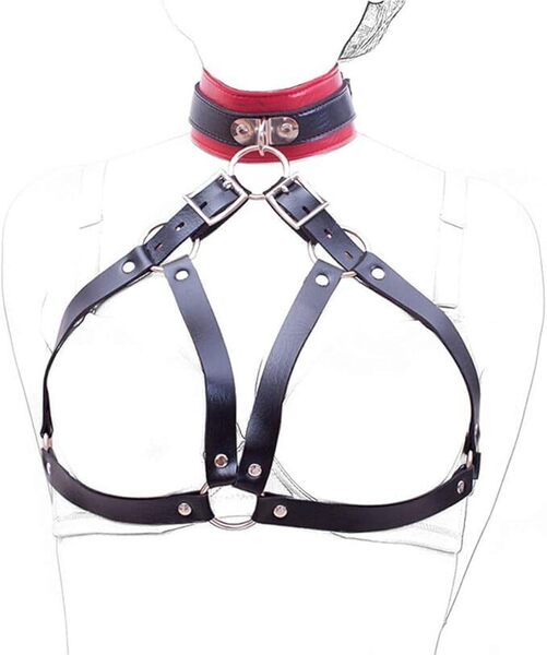 【週末限定10%OFF】乳枷 ボンデージ コスプレ ハーネス 赤 チョーカー ゴスロリ フェティッシュ 緊縛 SM 羞恥 奴隷 拘束 M女 地雷 パンク