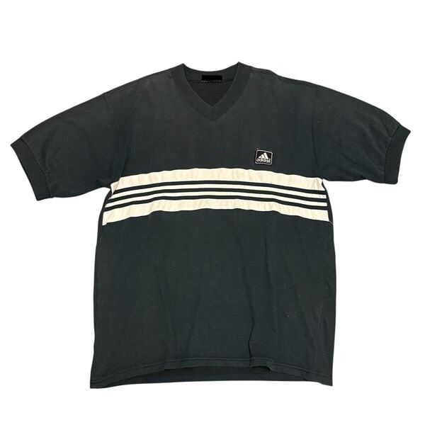 XL 90s adidas アディダス 半袖 Tシャツ Vネック ストライプ アメカジ ヴィンテージ ストリート