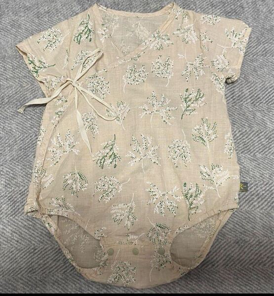 beby nest ロンパース 甚平 ベージュ ボタニカル柄 花柄 70cm