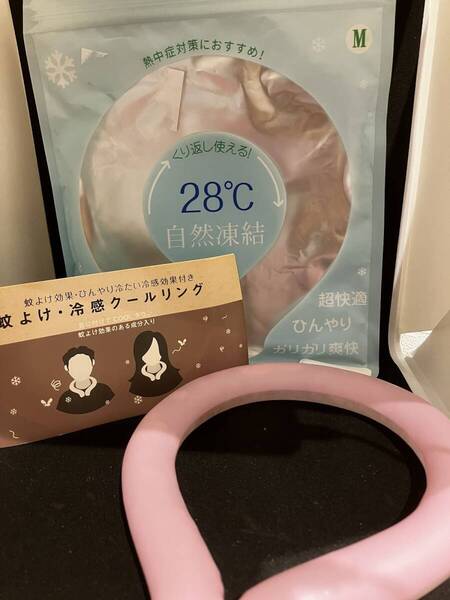 ★ピンク M クールネックリング 首ひんやりグッズ 大人 子供 熱中症対策 アイスネックリング 虫よけ機能付き ネッククーラー