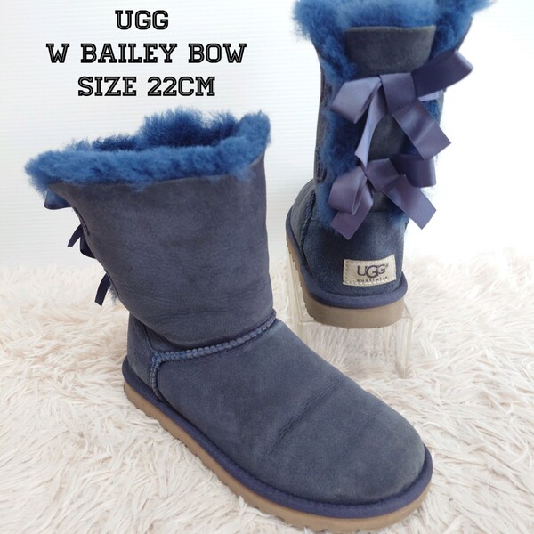 UGG W BAILEY BOW アグ ムートン ブーツ シューズ 靴 22cm レディース ネイビー 紺色