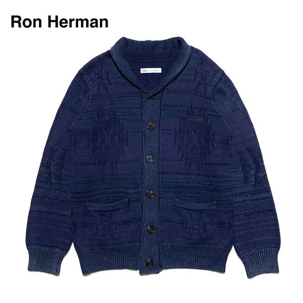 ☆良品 Ron Herman ロンハーマン ネイティブ柄 ショールカラー ニット カーディガン ネイビー M 古着 ヴィンテージ vintage セーター RHC