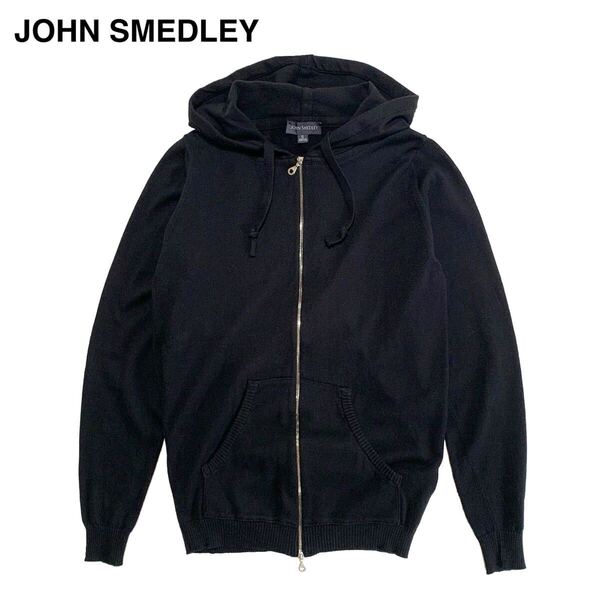 ☆JOHN SMEDLEY ジョンスメドレー ジップアップ コットン ニット パーカー 黒 S イングランド製 古着 ヴィンテージ セーター フーディー
