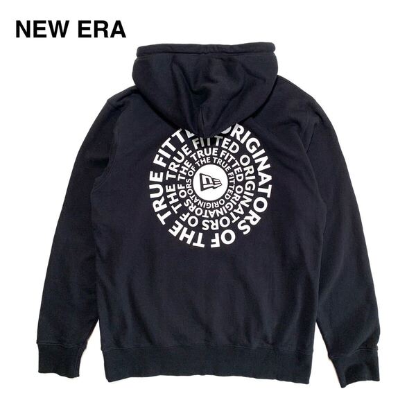 ☆美品 NEW ERA ニューエラ サークルロゴ バックプリント プルオーバー スウェット パーカー フーディー 黒 size L ユニセックス 男女兼用