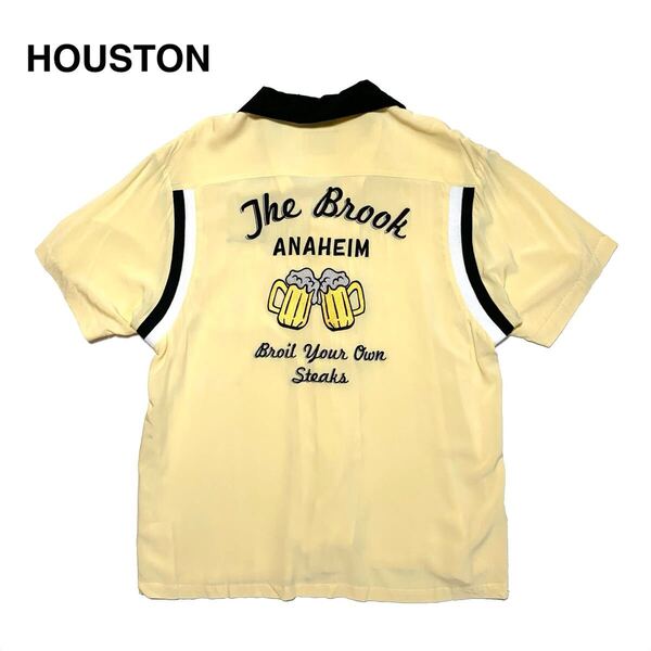 ☆美品 HOUSTON ヒューストン 刺繍 半袖 ボーリングシャツ XL オープンカラーシャツ 開襟シャツ 古着 ヴィンテージ vintage ロカビリー 50s