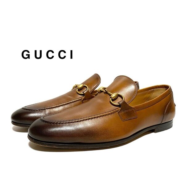 ☆良品 GUCCI グッチ Jordaan ヨルダーン ビットローファー レザー ドレスシューズ ブラウン size6.5 イタリア製 革靴 モカシン スリッポン