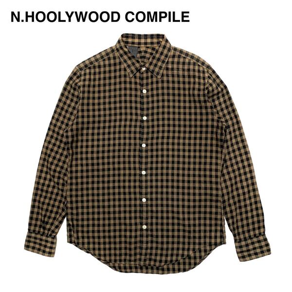☆N.HOOLYWOOD COMPILE エヌハリウッド コンパイル ロゴプリント ギンガムチェック 長袖シャツ 日本製 ネルシャツ 古着 ヴィンテージ Nハリ