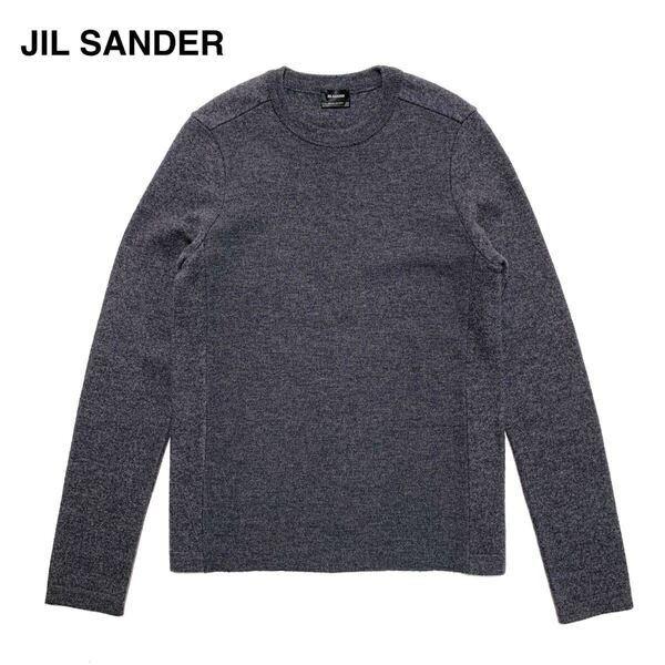 ☆美品 JIL SANDER ジルサンダー クルーネック ウール ニット セーター ダークグレー size 48 イタリア製 カットソー 古着 ヴィンテージ