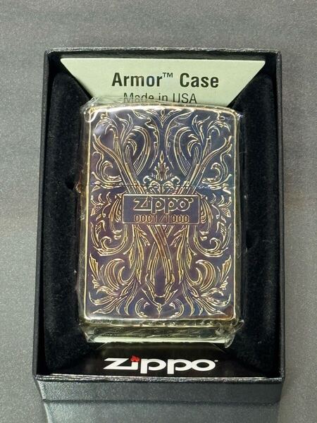 zippo 5面彫刻 ゴールド アーマー 希少番号 NO.0001 限定品 シャインレイカット 2022年製 シリアルナンバー NO.0001/1000 ケース 保証書