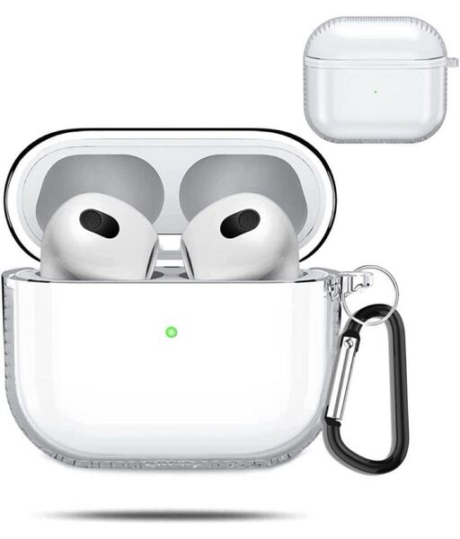 For AirPods 3 ケース 充電便利 装着したまま 透明TPU素材 全面保護カバー 防水 防塵 軽量 キーチェーン付き ワイヤレス充電対応 (クリア)