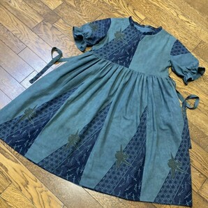 ☆作家物☆浴衣リメイクワンピ☆柿渋染め☆折鶴☆麻の葉☆松葉☆縫製丁寧です☆一番画像が近いお色です☆お値下げしません