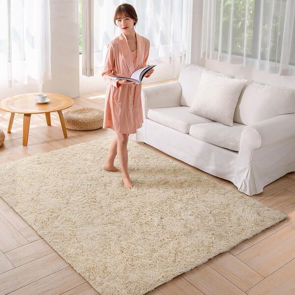 Beddiny カーペット ライトキャラメル ラグ 120x160cm ラグマット 厚手 オールシーズン 洗濯可 絨毯 抗菌防臭加工 滑り止め付き 新品