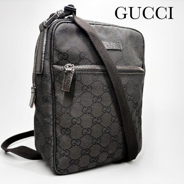 美品・人気モデル GUCCI グッチ ショルダーバッグ GG クロスボディバッグ ポーチ ブラック キャンバス レザー