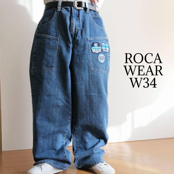 ロカウェア ROCAWEAR バギーデニムパンツ ジーンズ BAGGY ワッペン 00s 古着 B系 メンズW34 ブルー チカーノ HIPHOP / 3814