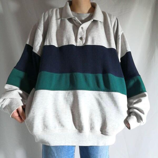 古着 90s~00s WINDRIDGE 切替スウェット トレーナー ヴィンテージ オールド ビッグシルエット メンズ2XL グレー / 3085