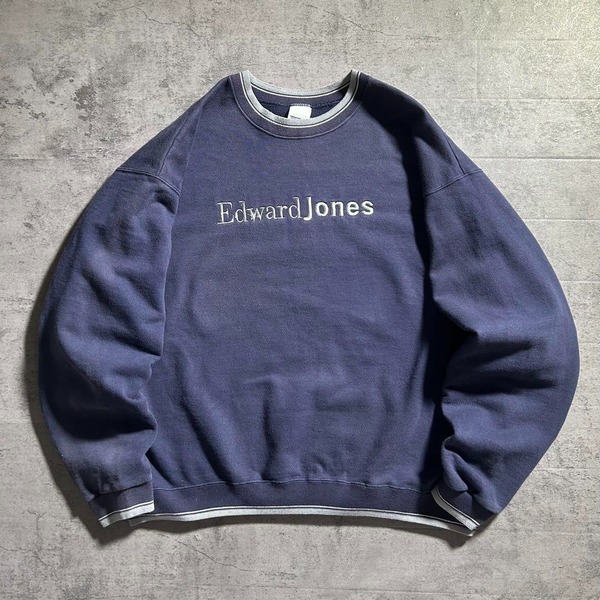 古着 90s-00s COTTON DELUXE 企業ロゴ刺繍スウェット トレーナー EdwardJones フェードネイビー 紺 L ヴィンテージ / 3090