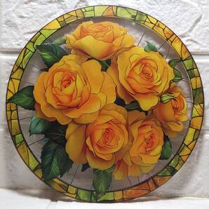 新品・サンキャッチャー・黄色い薔薇の花束・玄関扉のアクセント・風水の西に黄色の装飾で金運アップ・100均の皿台を使って置物にしても
